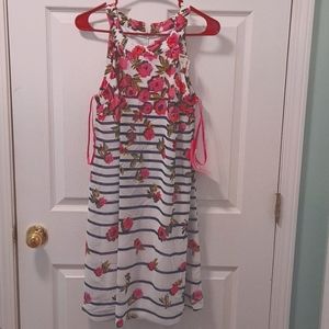 Betsey Johnson Striped Floral Mini Dress Navy White